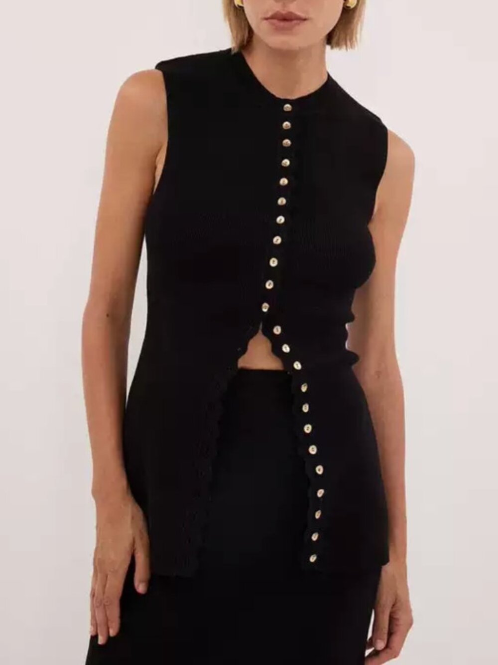 DISSH Zoe Scalloped Knit Vest XS/S/M Black Noir French Quiet Lux